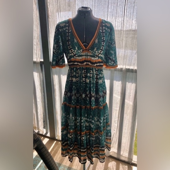 Flying Tomato Green and Orange Midi Print Dress - Picture 3 of 6